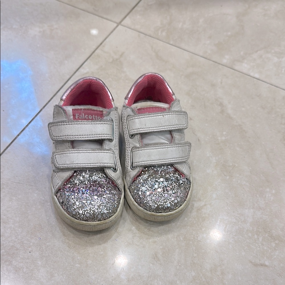 Girls' Silver Falcotto sneakers Glitter Toe Velcro Kids Shoes size EU 23